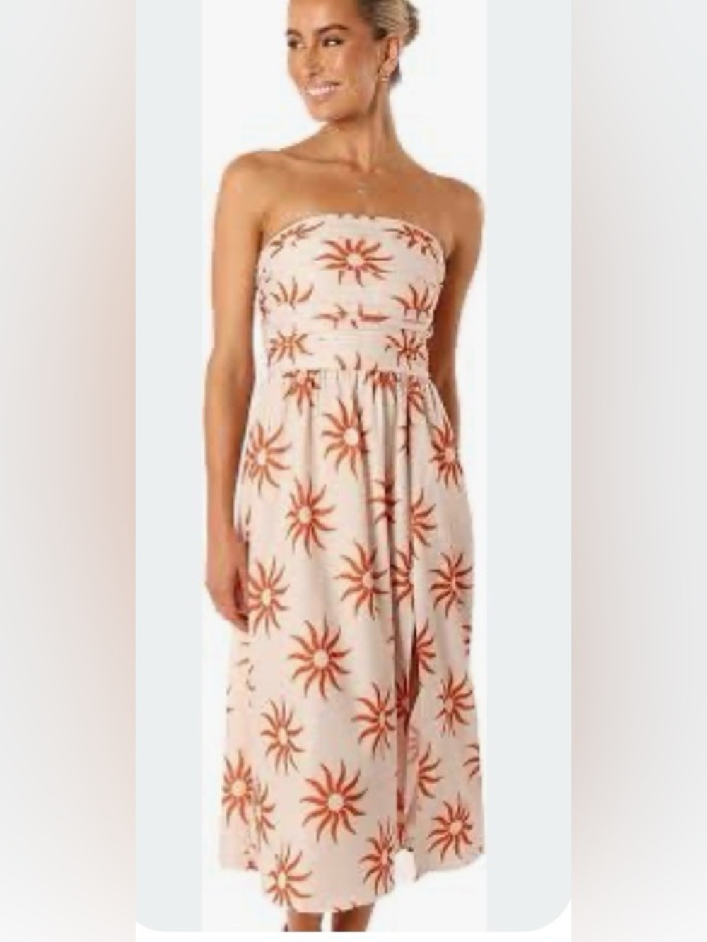 Petal & Pup size S Ryder Strapless Midi Dress in a sunburst pattern